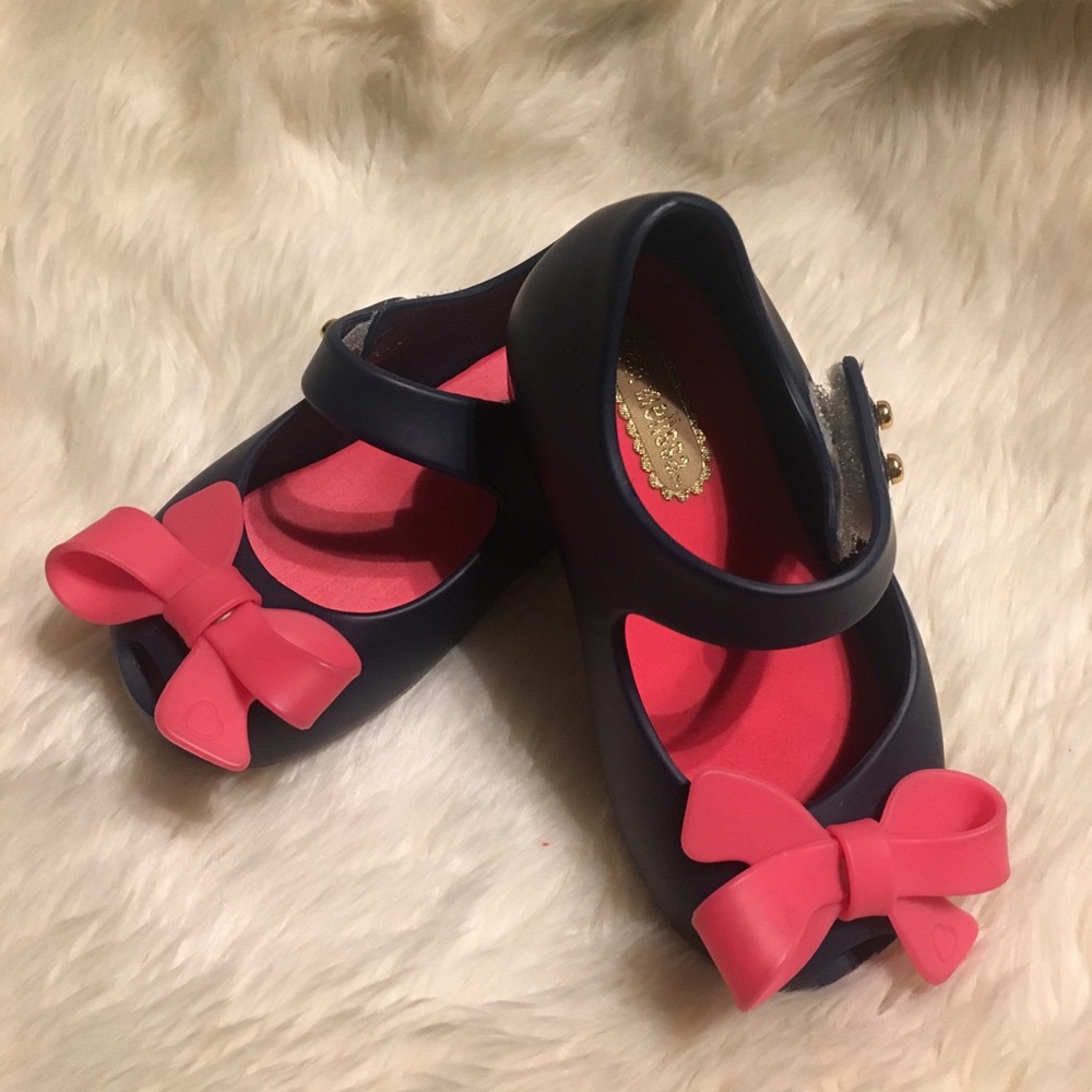 Navy and Pink Bow Mini Melissa Shoes